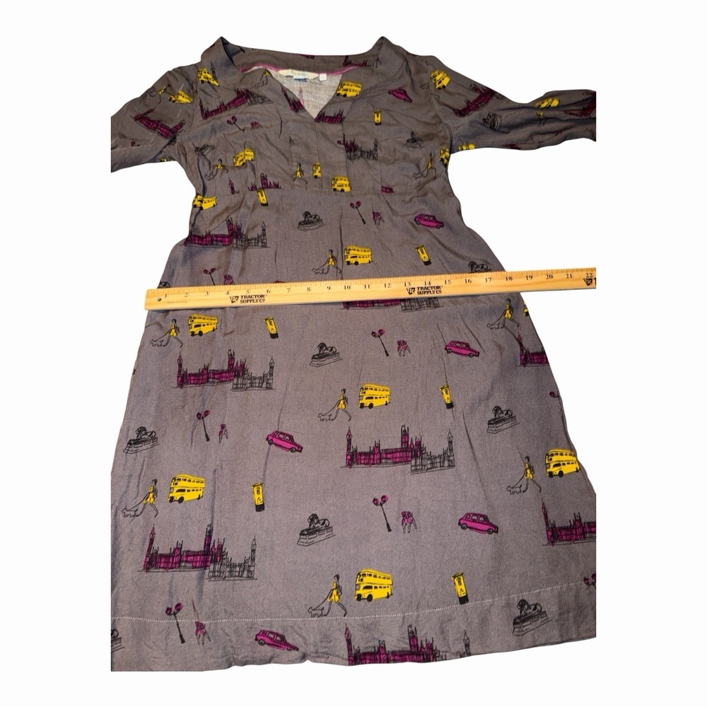Boden London Scene Print Gray Ones Length Gray Dress Size 8 Viscose Whimsical - Picture 4 of 8
